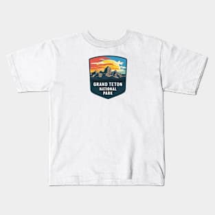 Grand Teton National Park Majestic Sunset Emblem Kids T-Shirt